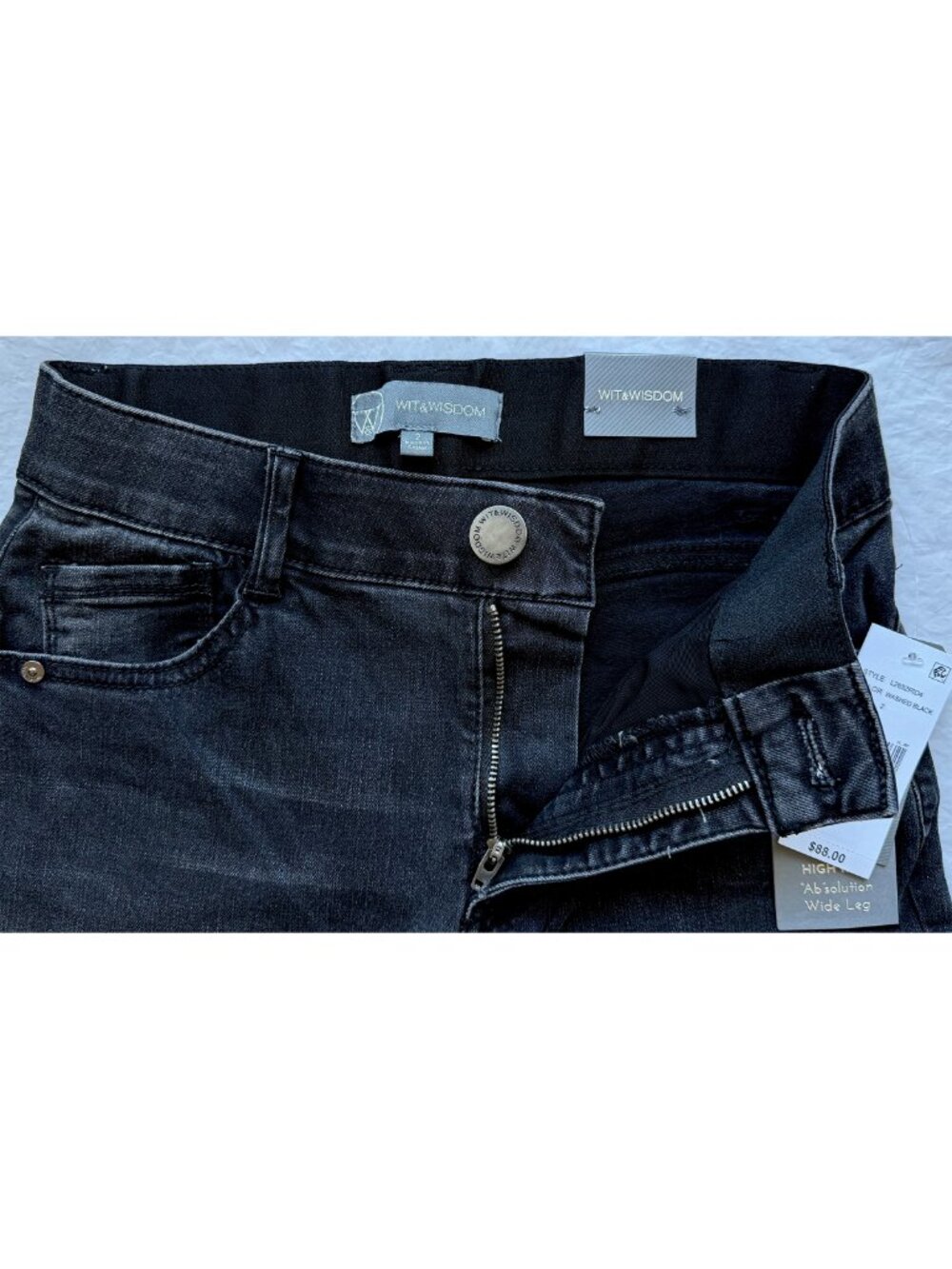 WIT & WISDOM NWT SAM HIGH RISE WASHED BLACK WIDE LEG JEAN. SIZE 2 - Picture 12 of 15